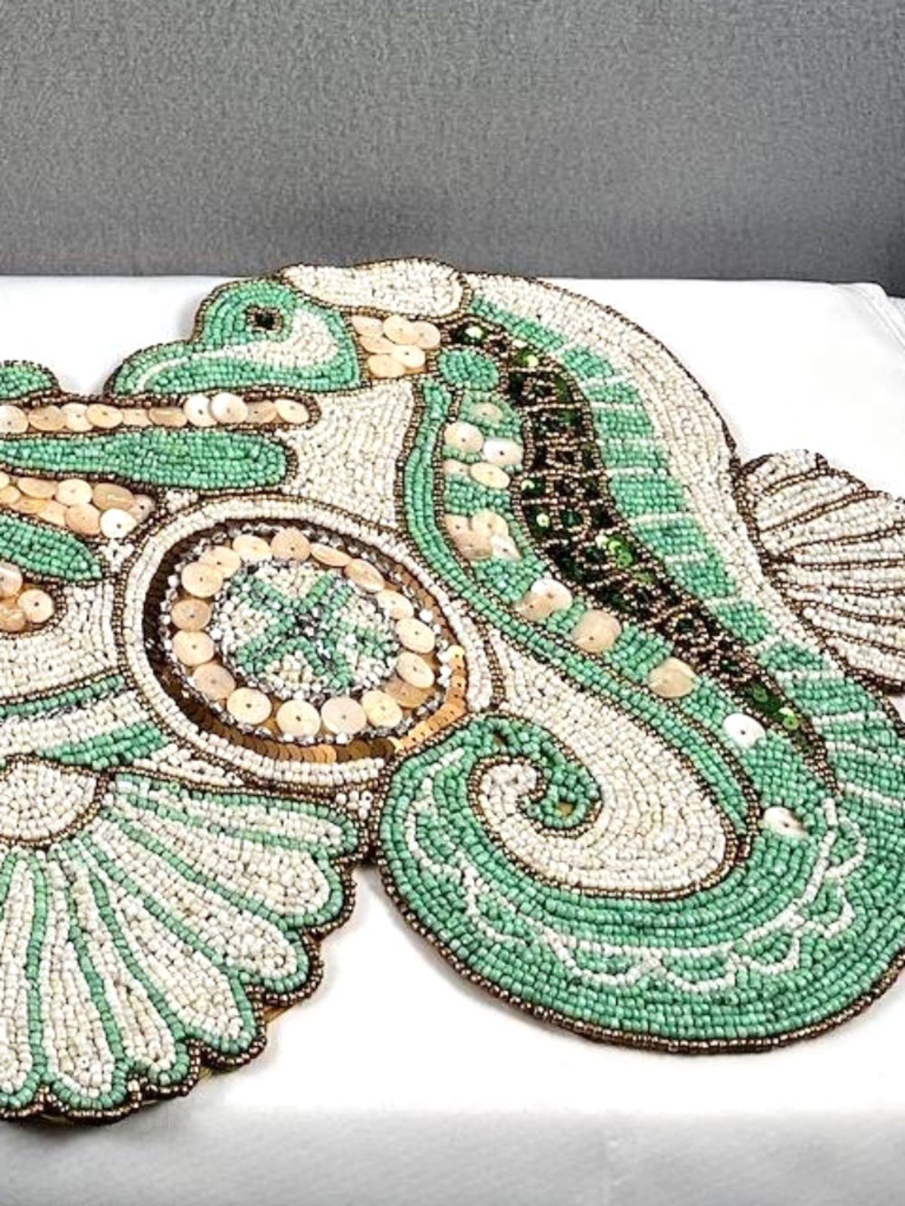 Vintage Coastal Beaded Table Runner Seashell Starfish Seahorse 12 x 36 Nautical